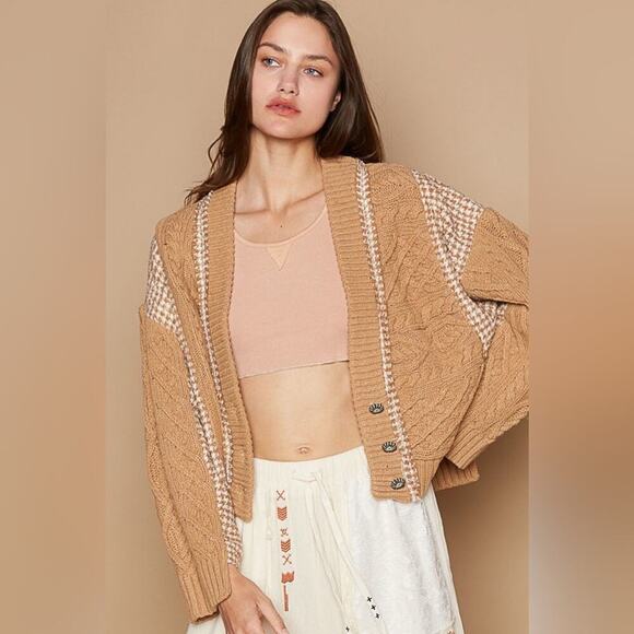 413 POL Women's Mocha Multi Plaid Cardigan NEW - Picture 8 of 11